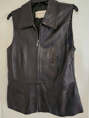 Black Soft Lambskin Leather Sleeveless Zip Vest Sz 14 $25